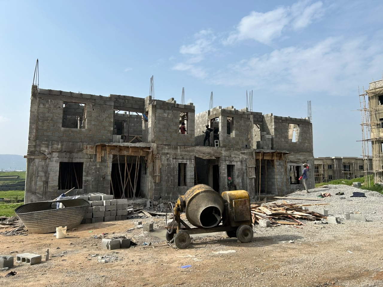 Building frontage with concrete mixer