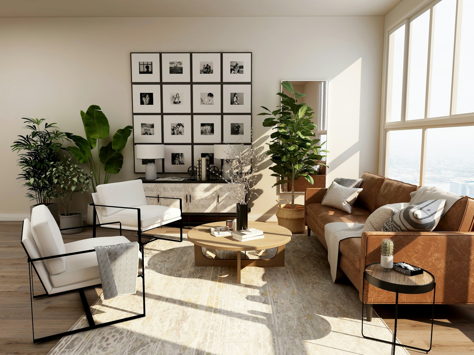 Contemporary residential interior with natural light